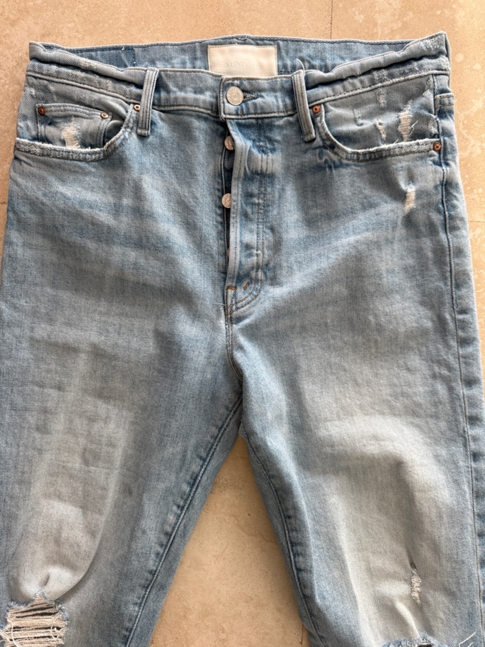 MOTHER Women's Light Blue Distressed Skinny Jeans